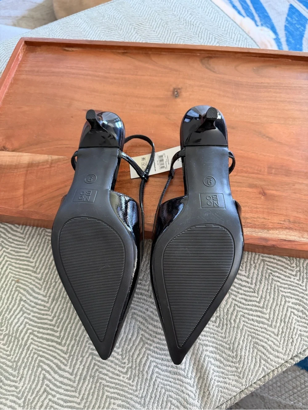 Black Patent Pointed Toe Slingback Kitten Heels Size 9 NWT